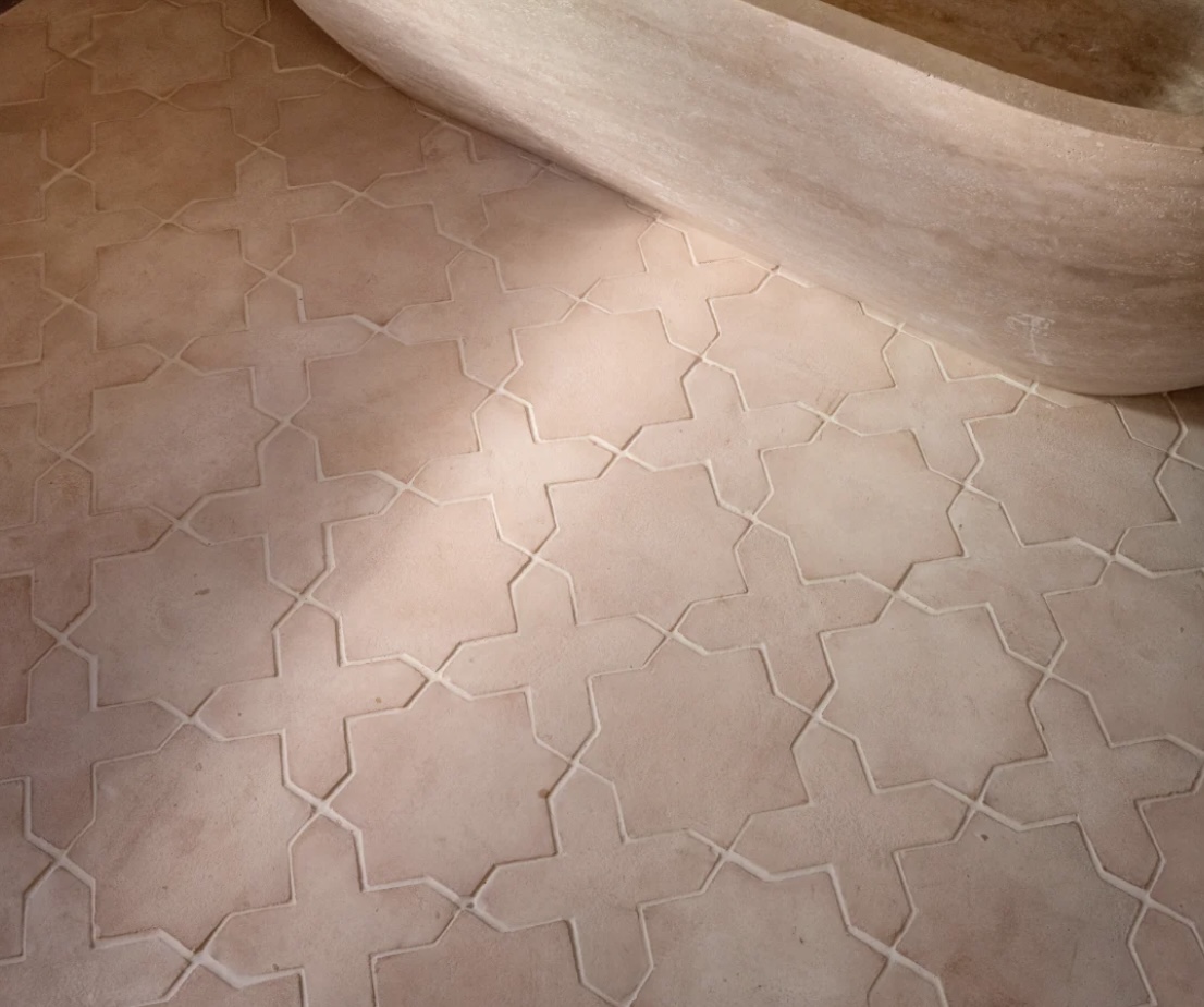 Star-pattern tile floor in a wellness space